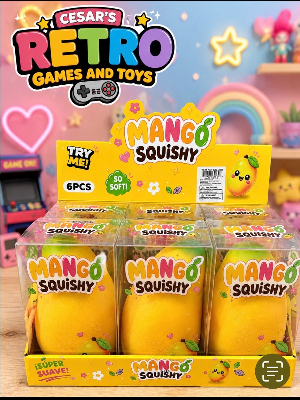Mango Squishy Plush Toy - Bright Yellow - Retro